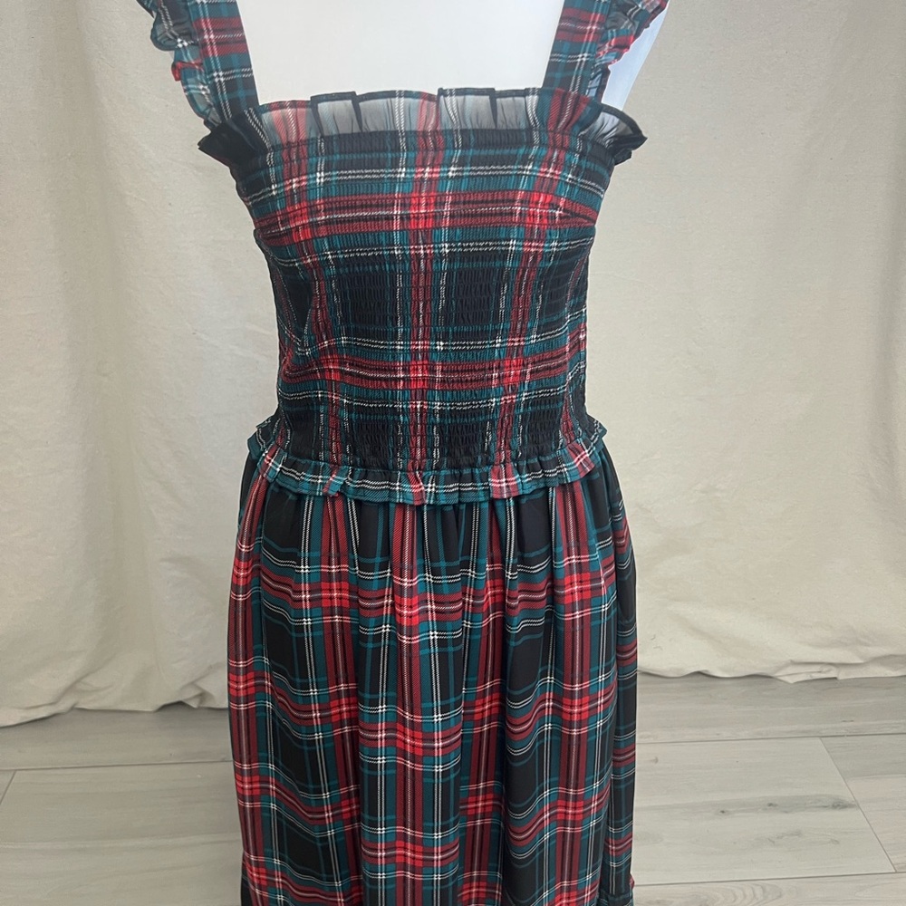 Draper James Kimberly Smocked Midi Dress in Georgia Plaid Preppy Ruffle Sz S - Picture 4 of 10